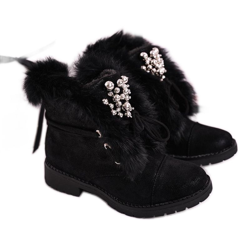 MSMG Children's Warm Boots With Nubuck Fur Black Ella