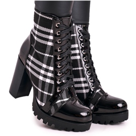 PS1 Women's Boots On a Heel Checkered Black Blair white