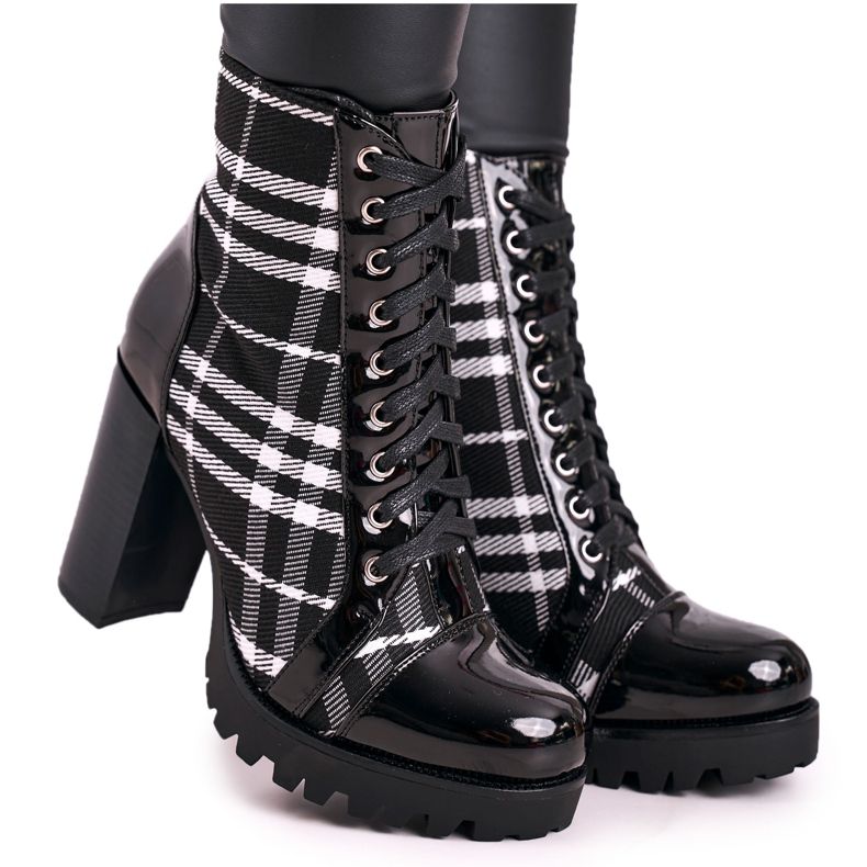 PS1 Women's Boots On a Heel Checkered Black Blair white