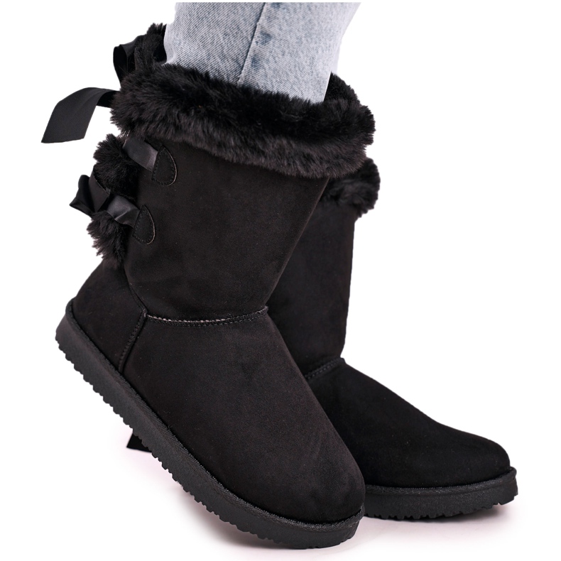 Women's Snow Boots With A Faux Fur Insulated Ribbon Black Kaylee