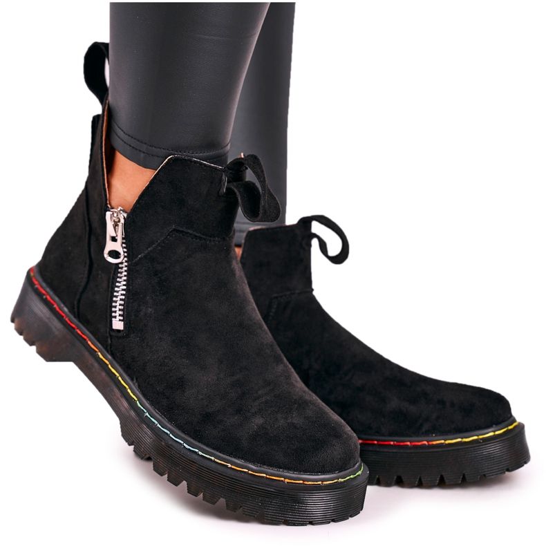 Women's Chelsea Boots With Colorful Stitching Suede Black Addison