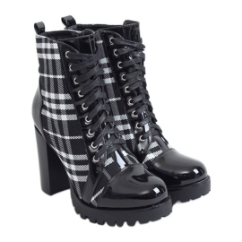Black high heels checkered boots NS080P Black