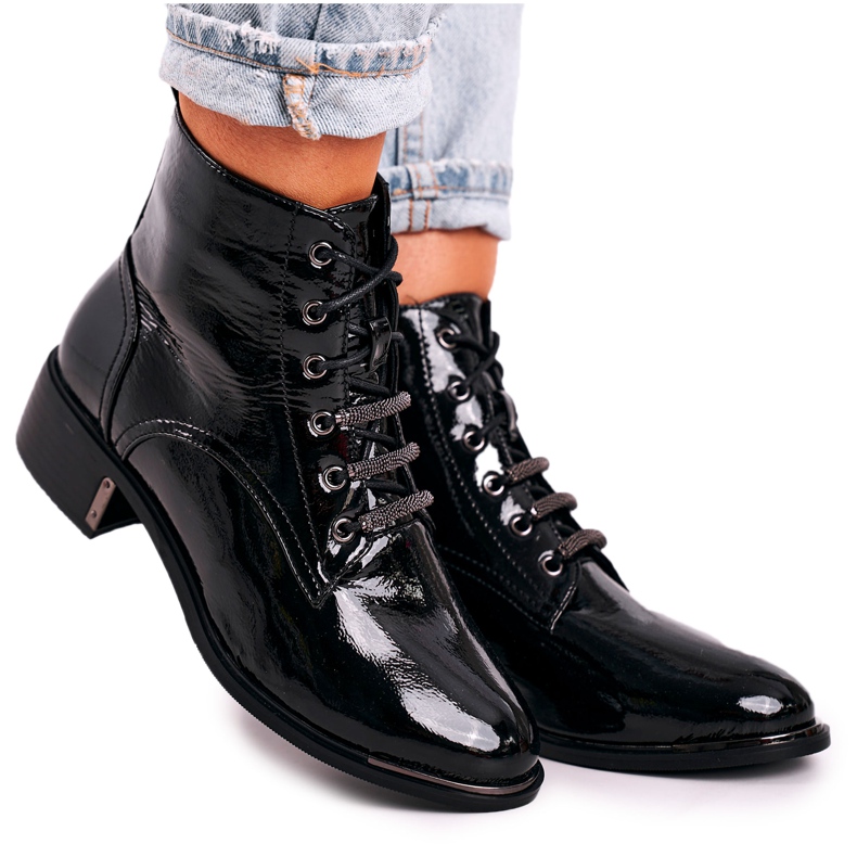 D&A Classic Women's Warm Boots Lacquered Black Reflection