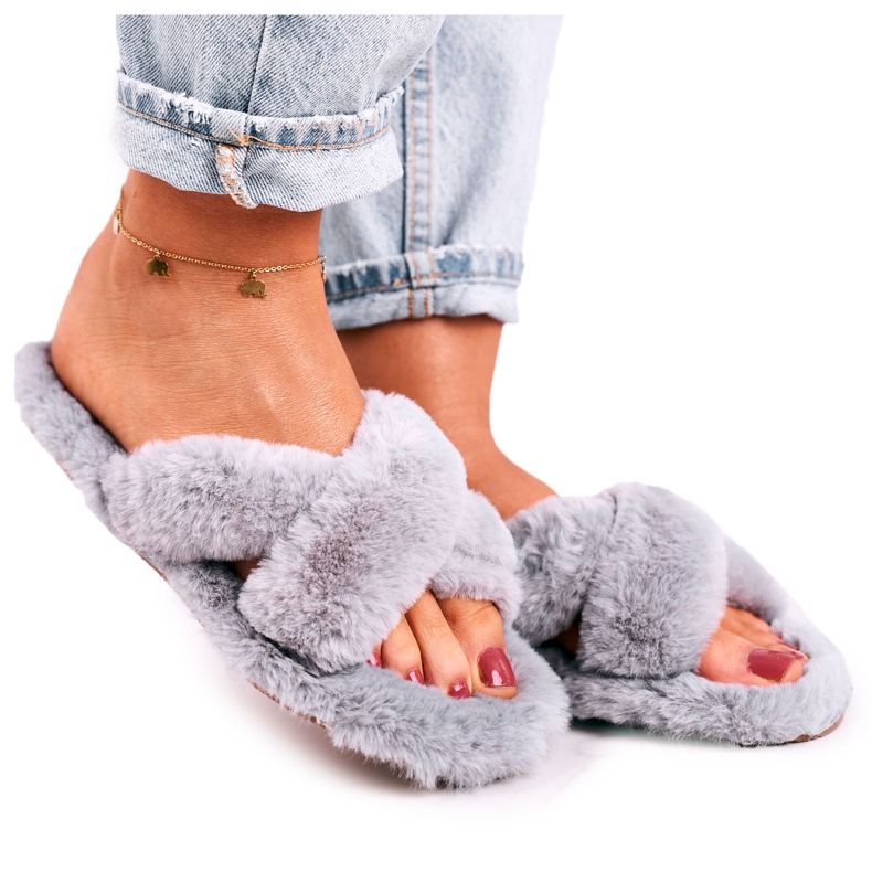 FJ1 Women's Fur Slippers Gray Cozy Time grey
