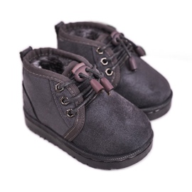 Children's Lace-up Snow Boots Warmed With Fur Gray Hunter