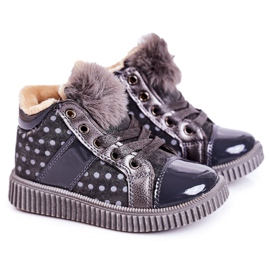Linshi Children's Warm Boots Sneakers In Polka Dots Gray Anastasia silver grey