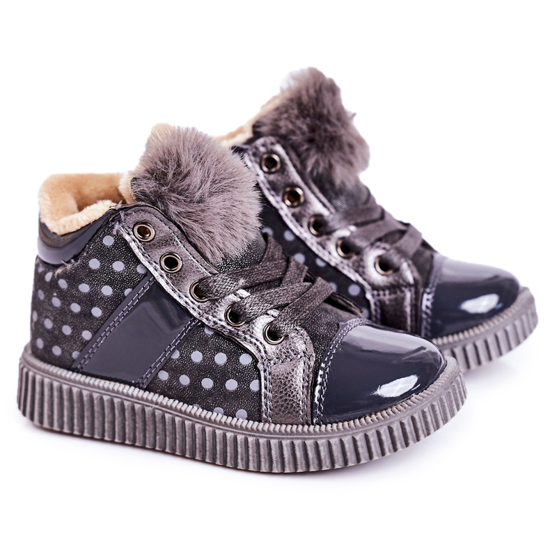 Linshi Children's Warm Boots Sneakers In Polka Dots Gray Anastasia silver grey