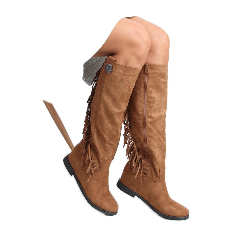 Boots with fringes, hidden wedge camel ST-28P Camel beige
