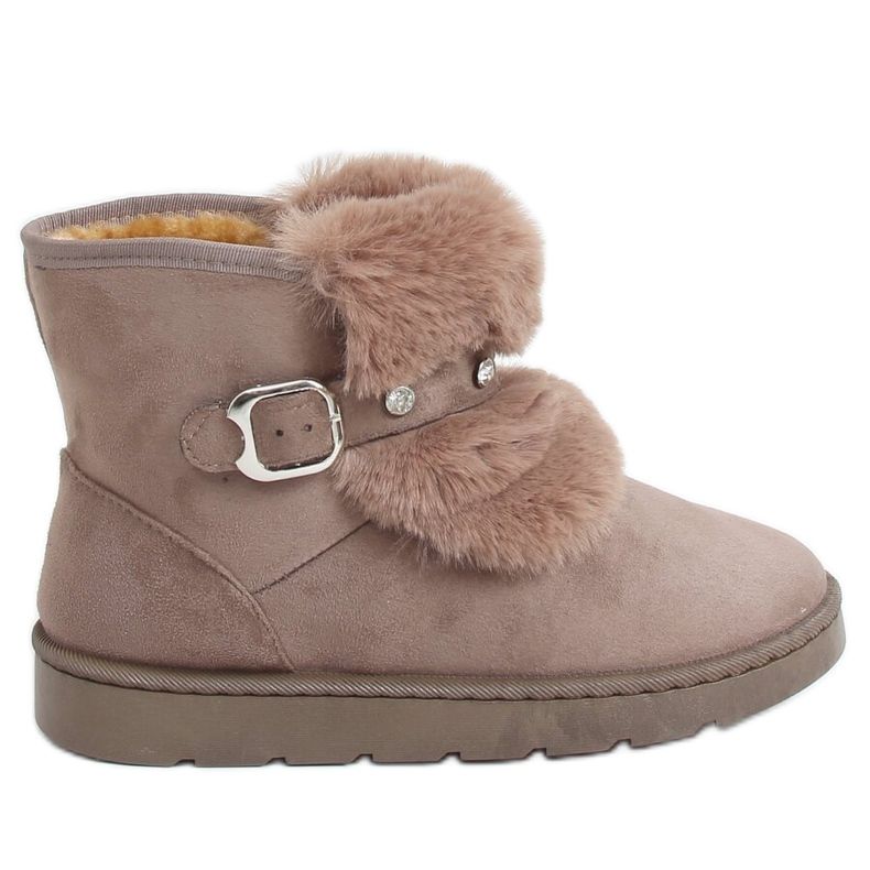 Snow boots with cubic zirconia beige A980 Khaki