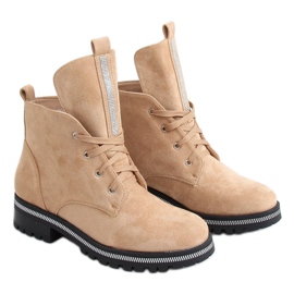 Beige lace-up women's boots NC1035 Khaki silver
