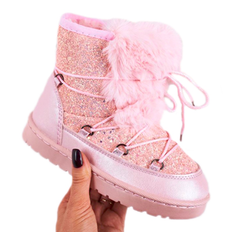 FRROCK Children's Snow Boots With Fur Pink Minnie Mouse silver