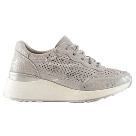 Goodin Stylish Leather Sneakers silver grey