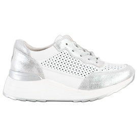 Goodin Stylish Leather Sneakers white silver