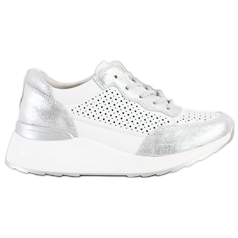 Goodin Stylish Leather Sneakers white silver