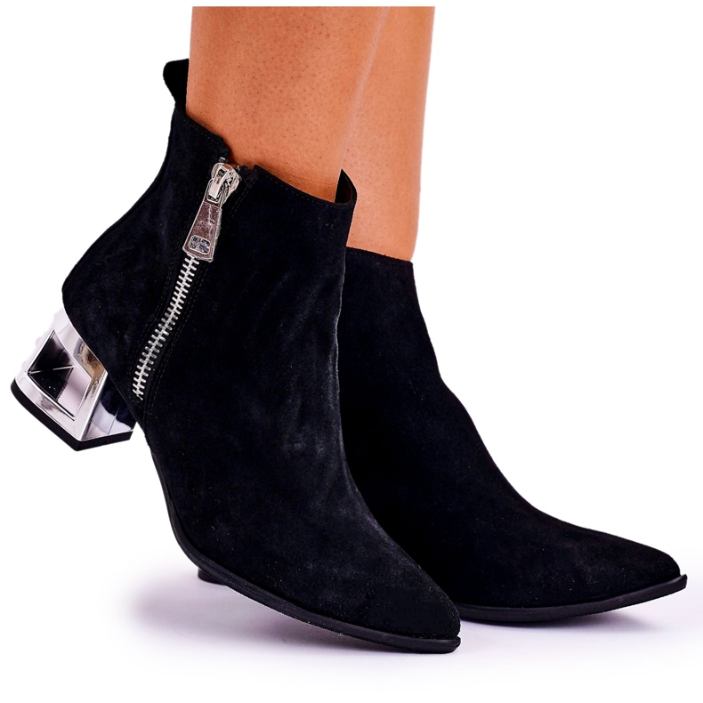 Nicole Women's Boots On A Silver Heel Suede Black Norah