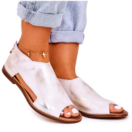 Nicole Women's Flat Leather Sandals White Natalie golden Nicole Women's Flat Leather Sandals White Natalie golden