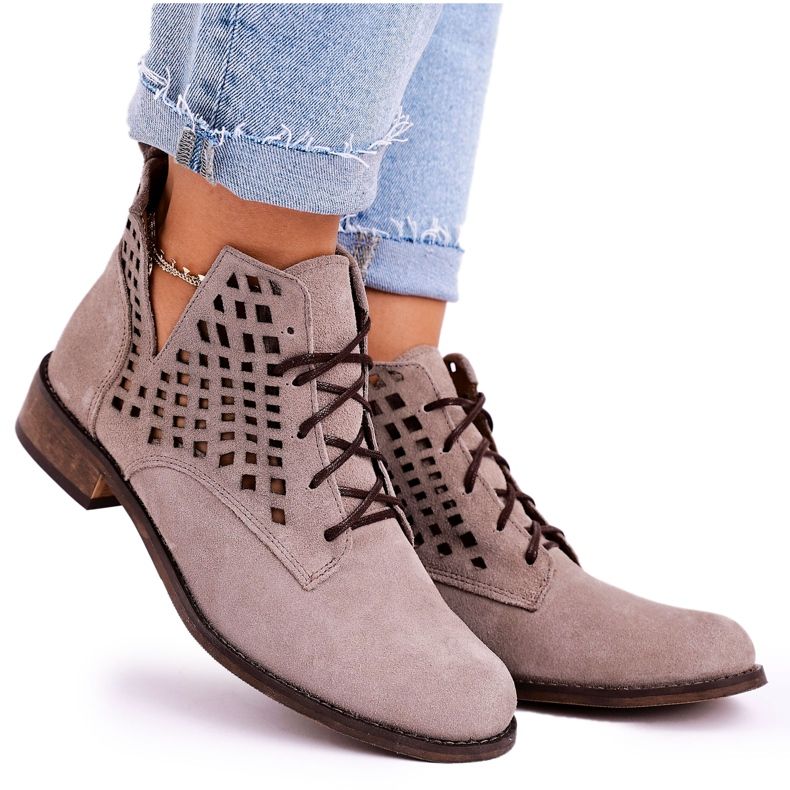 Nicole Women's Openwork Suede Cappuccino Susannah Boots brown