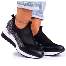 Nicole Women's Leather Wedge Sneakers Black Silver Frances Nicole Women's Leather Wedge Sneakers Black Silver Frances