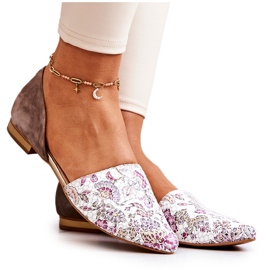 Elegant Leather Ballerinas With Flowers Laura Messi 1110 White Elegant Leather Ballerinas With Flowers Laura Messi 1110 White