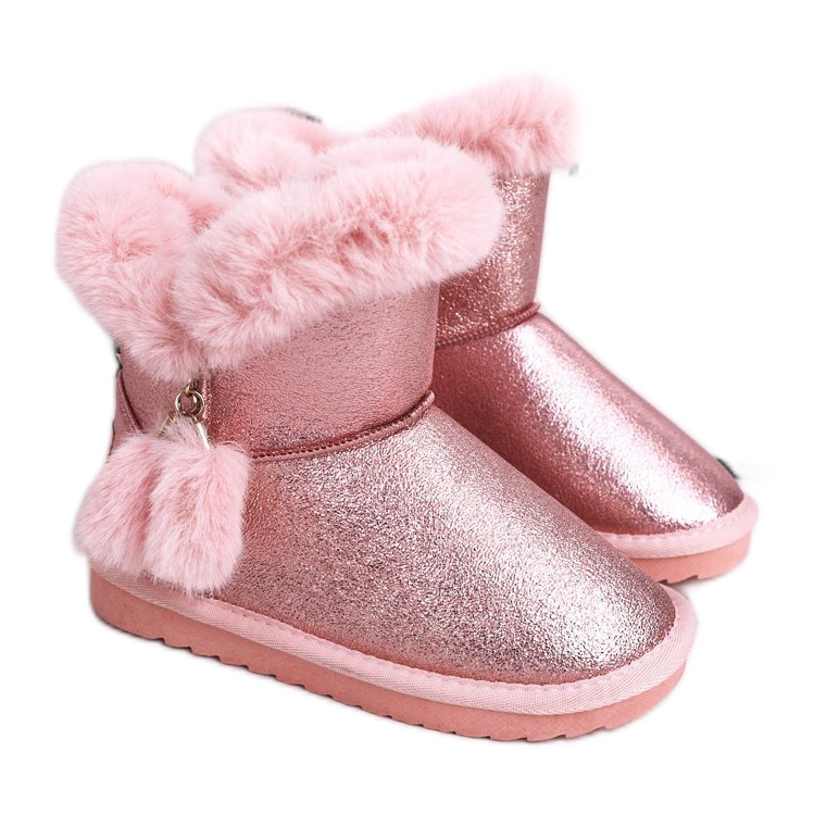 Apawwa Children's warm snow boots with pompoms pink Clara