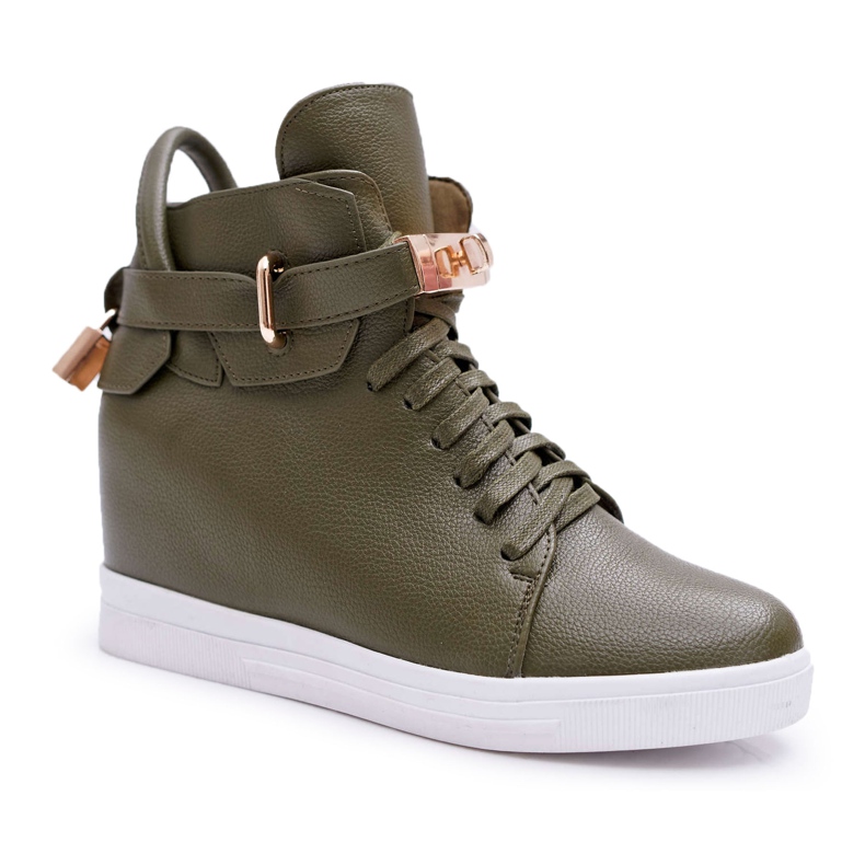 Women's Sneakers On Wedge Gold Padlock Olive Tersey green