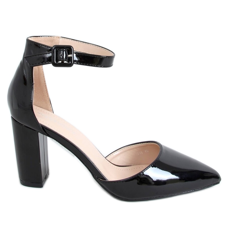 Pumps on the post black lacquered 4036 Black