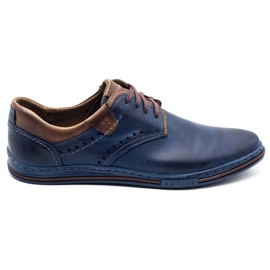 Polbut Casual men's shoes 402 navy blue with brown