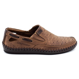 Polbut Men's shoes, openwork loafers J68L brown