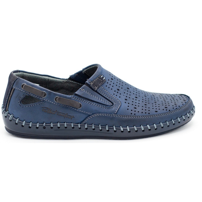 Polbut Men's shoes openwork loafers J68L navy blue