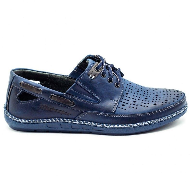 Polbut Men's shoes, openwork loafers J69 / 3L navy blue