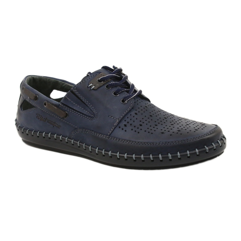 Polbut Men's shoes, openwork loafers J69L navy blue