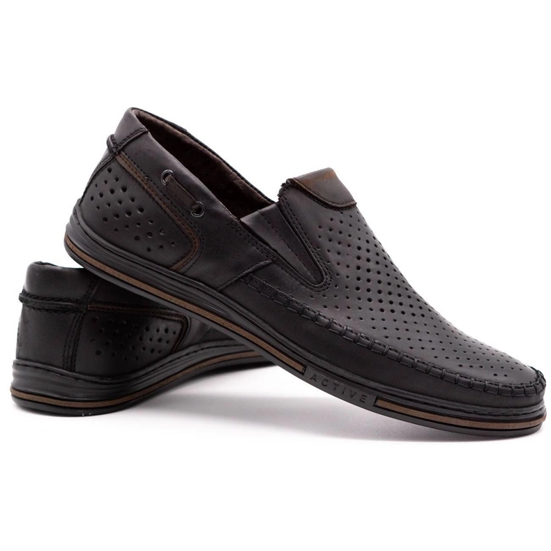 Polbut Men's leather summer shoes 09 black with brown multicolored