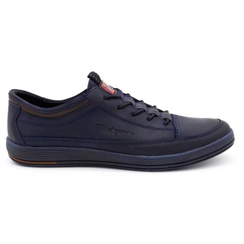 Polbut Men's casual leather shoes K22 navy blue with brown multicolored