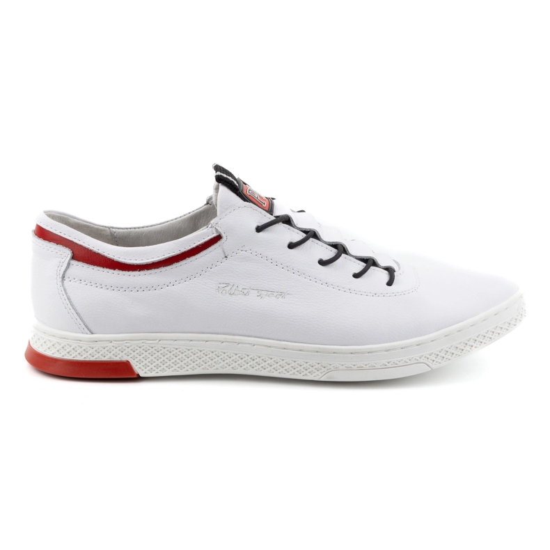 Polbut Men's leather casual shoes K23 white with red
