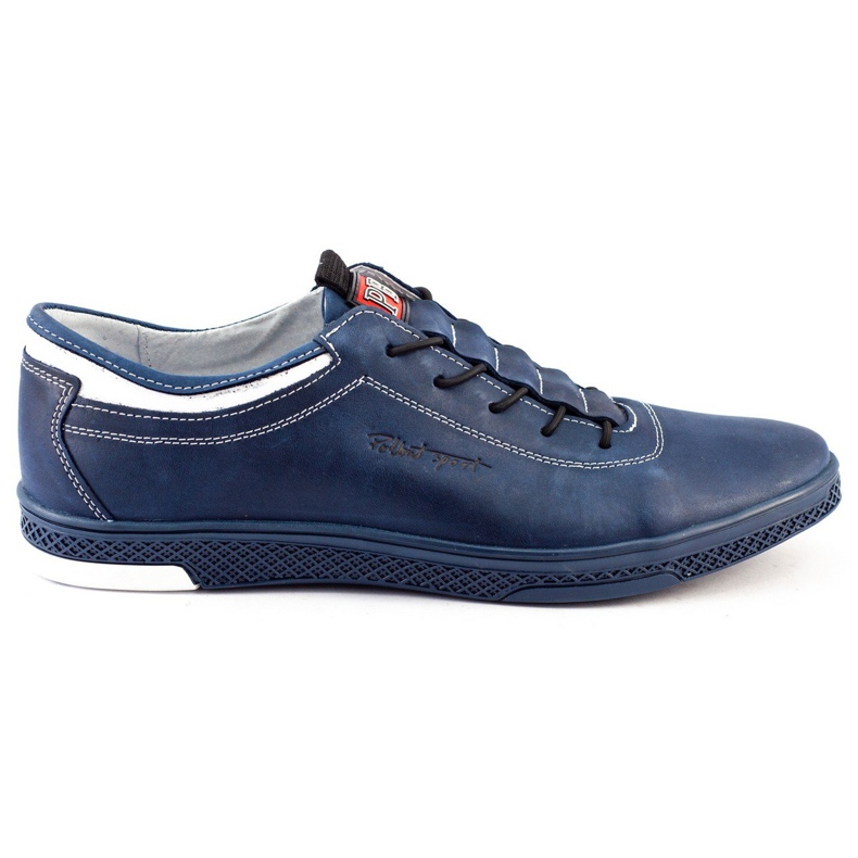 Polbut Men's casual leather shoes K23 navy blue with white