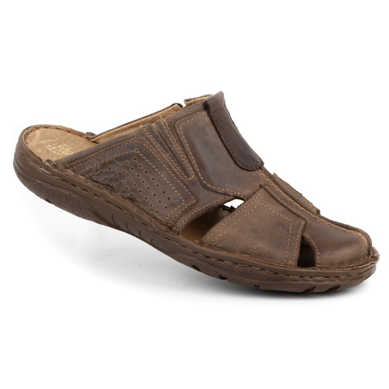 Polbut Men's leather slippers 312 brown