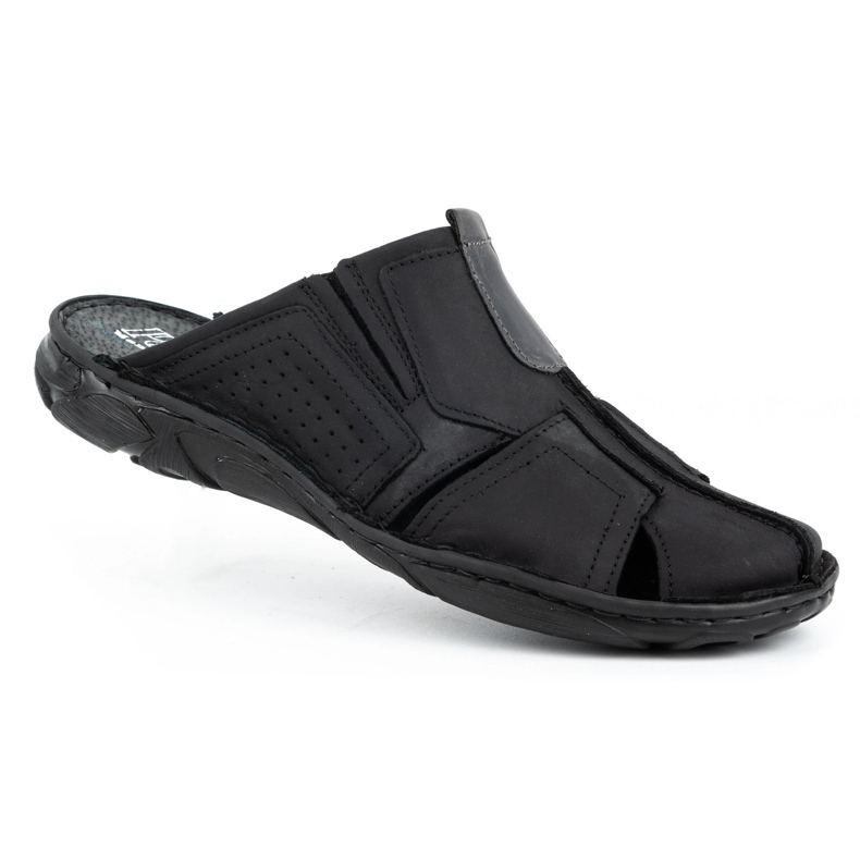 Polbut Men's leather slippers 312 black