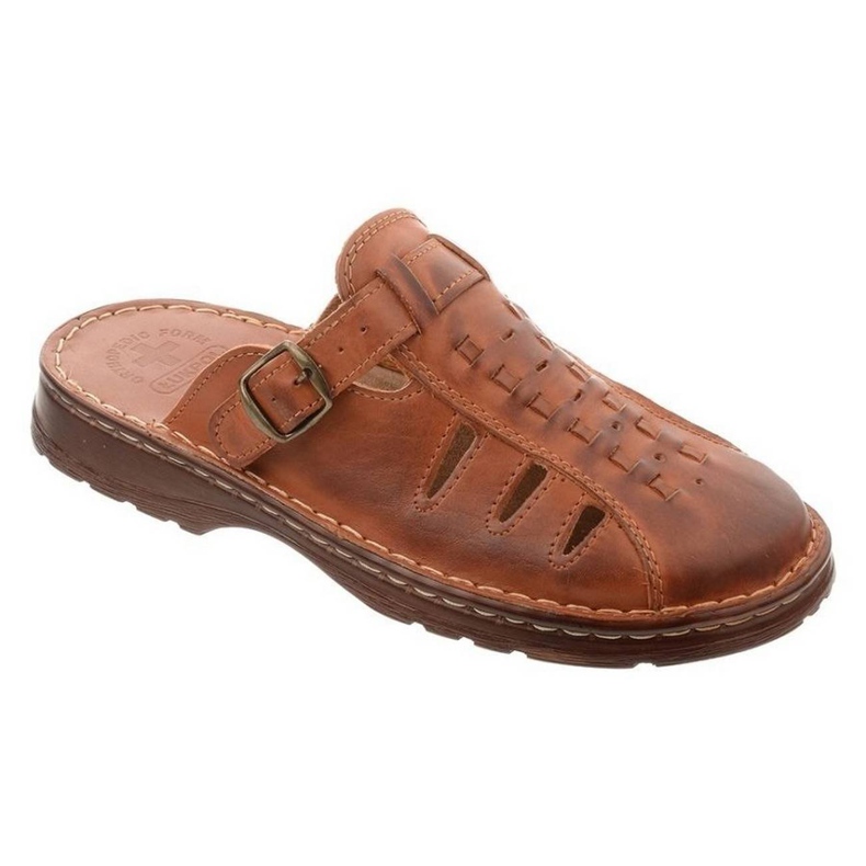 ŁUKPOL Men's leather slippers 801 brown