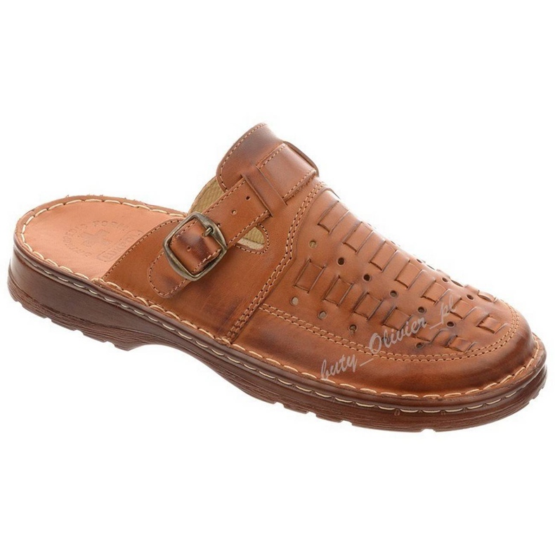 ŁUKPOL Men's leather slippers 803 brown