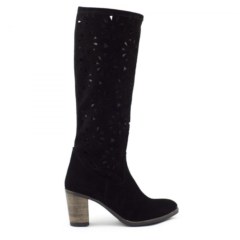Olivier Black high-heeled openwork boots