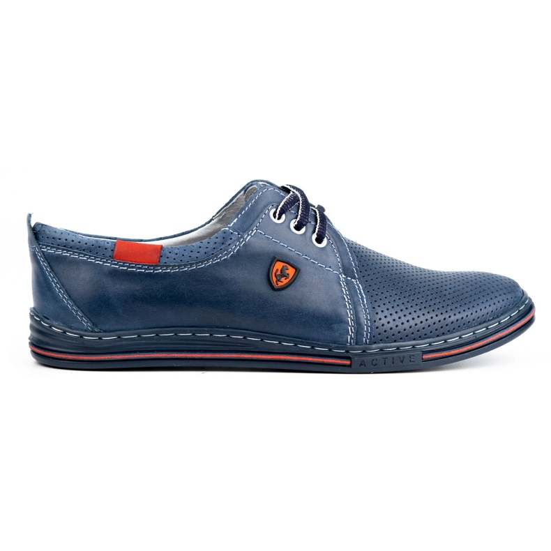 Polbut Leather shoes for men 343, navy blue perforation