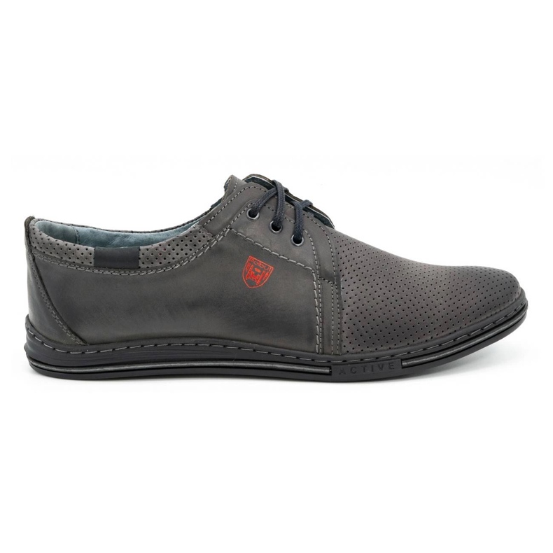 Polbut Men's leather shoes 343, gray perforation grey