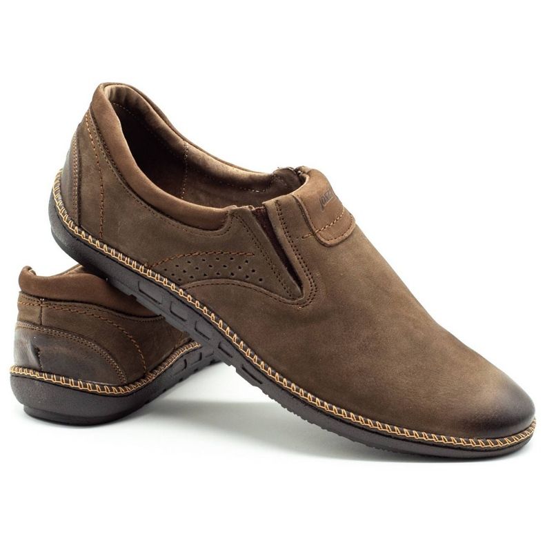 Joker Men's shoes, leather moccasins 937 olive brown
