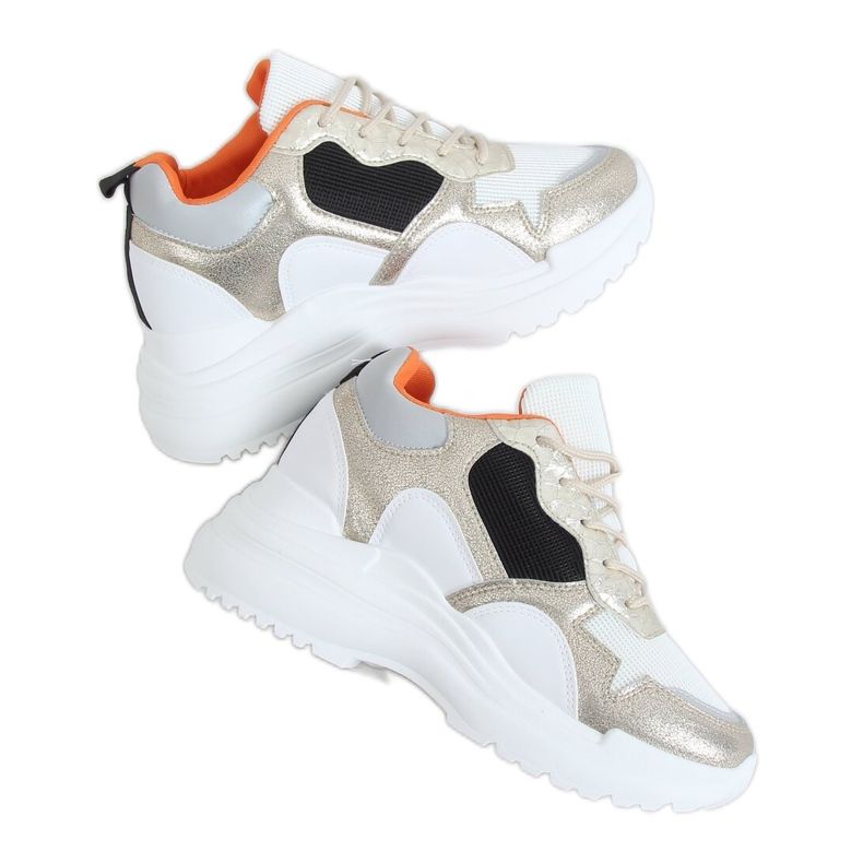 White and gold wedge sports shoes 3171 Gold golden