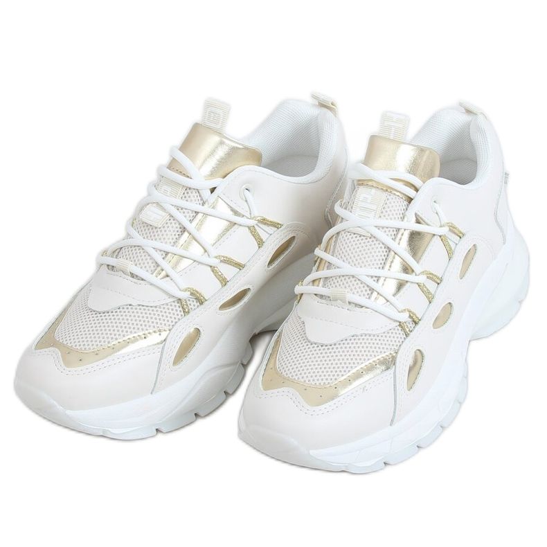 Women's sports shoes beige B0-551 BEIGE / GOLD