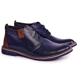 Gejms Navy Blue Men's Ferens Leather Warm Boots brown