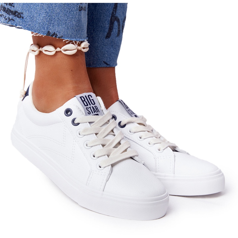 Women's Leather Sneakers Big Star BB274211 White and Navy Blue