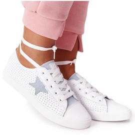 Women's Leather Sneakers With a Star Big Star DD274692 White-Blue Women's Leather Sneakers With a Star Big Star DD274692 White-Blue
