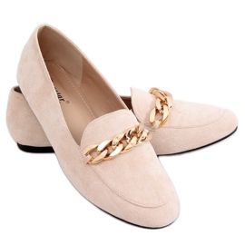 Beige Loafers with a chain LL-237P Beige
