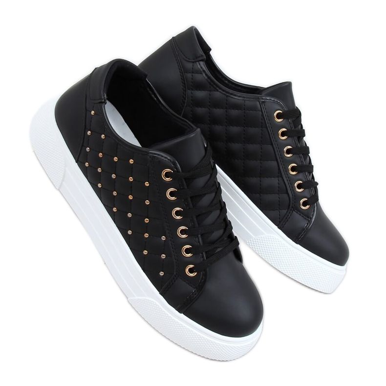 Black women's sneakers with studs LA124P Black